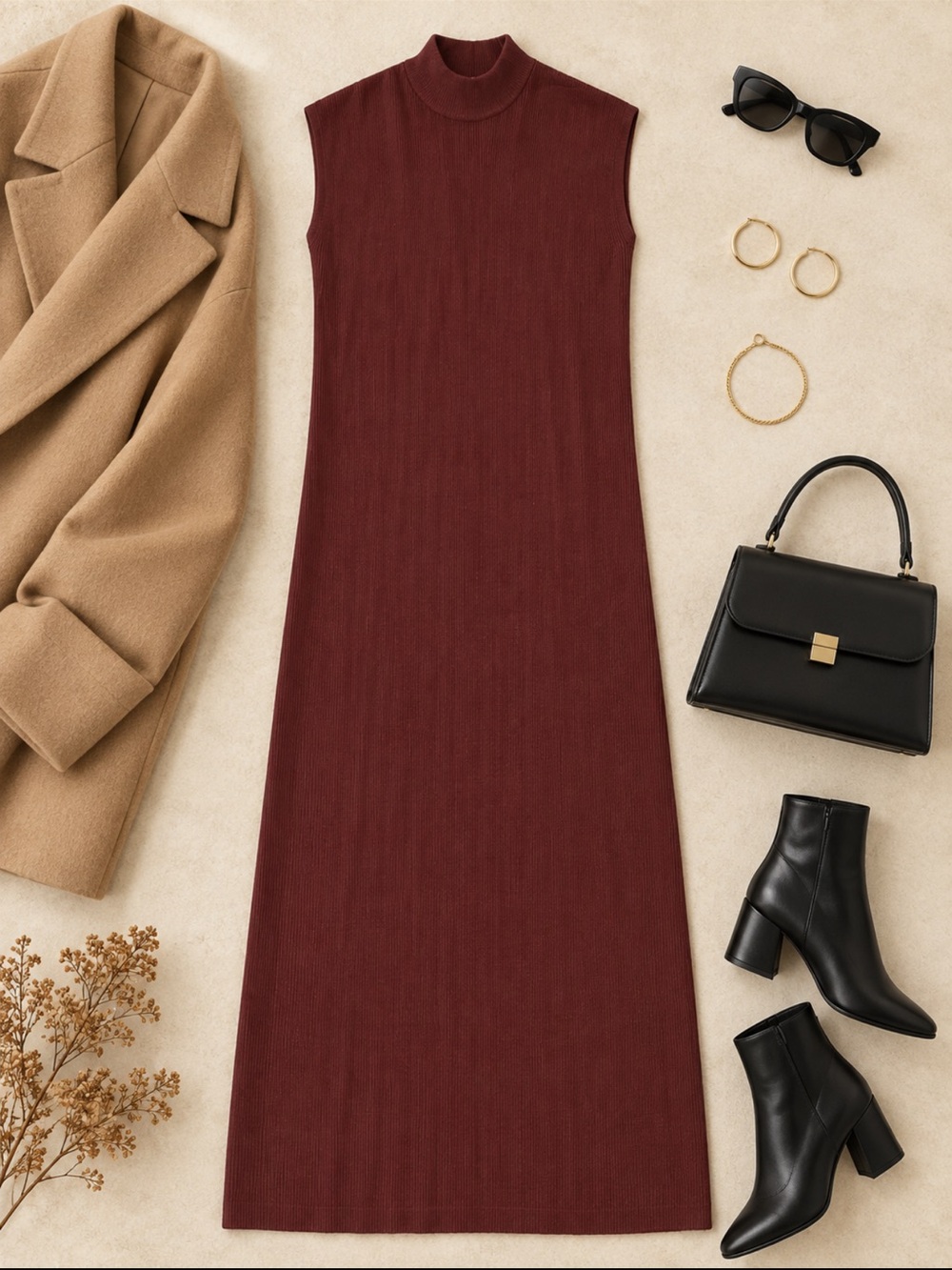 Reitmans Sleeveless Ribbed Maxi Dress in Burgundy